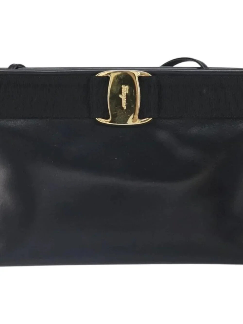 Salvatore Ferragamo Vala Shoulder Bag Leather Black Gold Auth 162154